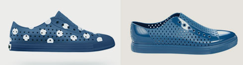 Zapatillas de una pieza Comme  des Garçons para Native Shoes y la versión de Viviene Westwood.