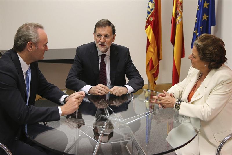 Fabra, Rajoy y Barberá durante el encuentro en Valencia tras la jornada de la APD