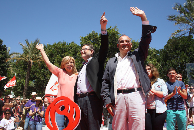 Valenciano, Puig y Calabuig en el mitin del PSOE en Valencia