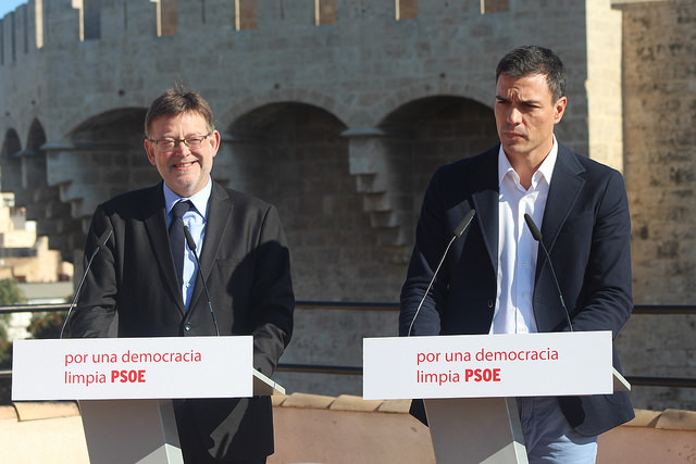 Ximo Puig y Pedro Sánchez en un acto celebrado meses atrás en la sede socialista de Blanquerías