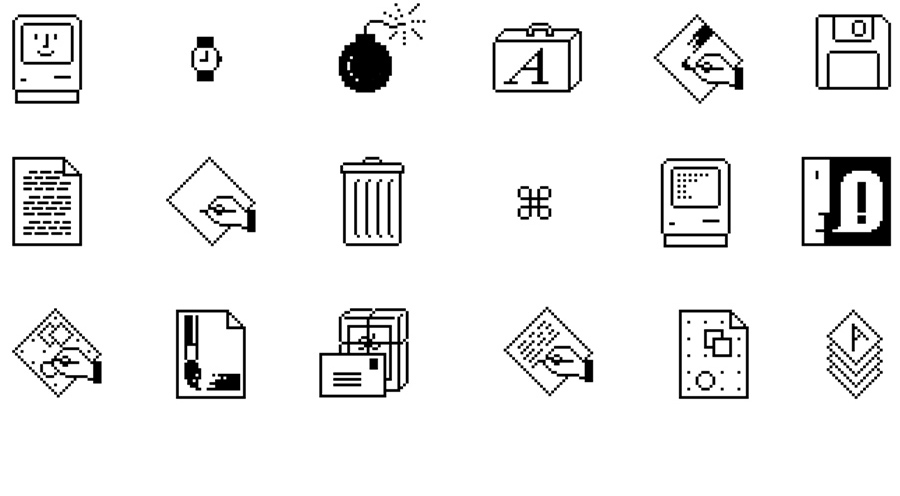 Iconos diseñados por Susan Kare para el primer Apple Macintosh de 1984