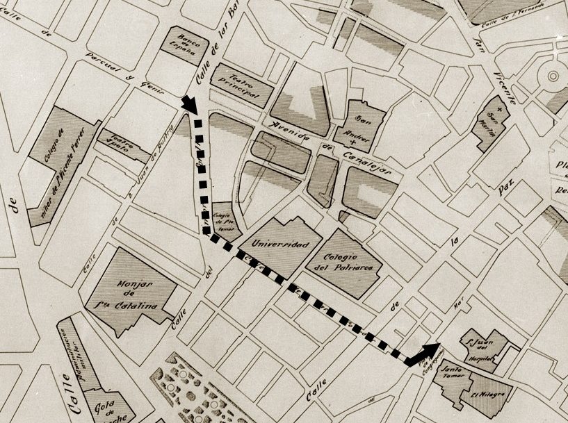 Mapa cortesía de Manel Arcos, con el recorrido que realizaron los asaltantes.