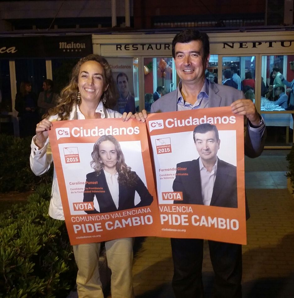 Carolina Punset, candidata a la Generalitat por Ciudadanos junto a Fernando Giner, aspirante a la alcaldía de Valencia.