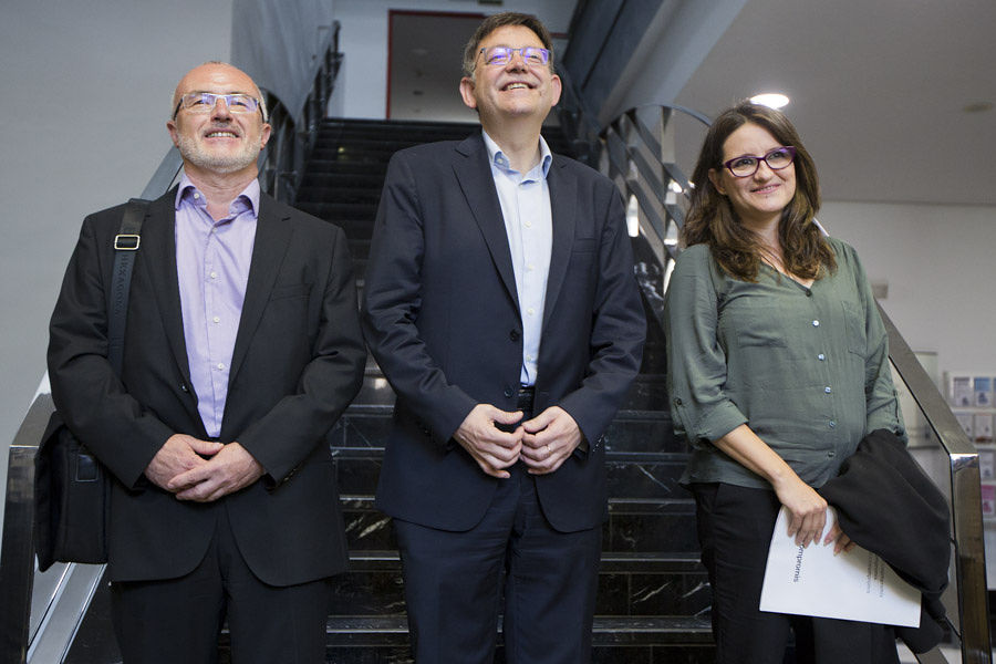 Antonio Montiel (Podemos), Ximo Puig (PSPV) y Mónica Oltra (Compromís) | G. C.
