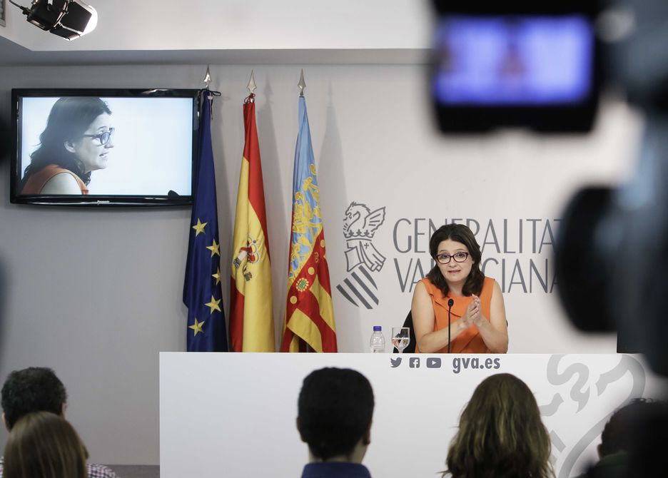 Mónica Oltra, durante la rueda de prensa tras el Pleno del Consell
