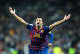 Xavi celebtra el segundo del Barça