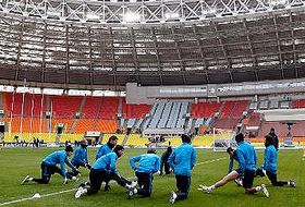 La plantilla del Real Madrid entrenando en Luzhniki