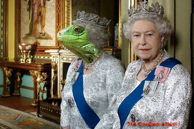 FOTO1: Millones de personas creen que la Reina de Inglaterra es un reptiliano, un lagarto extraterrestre. 